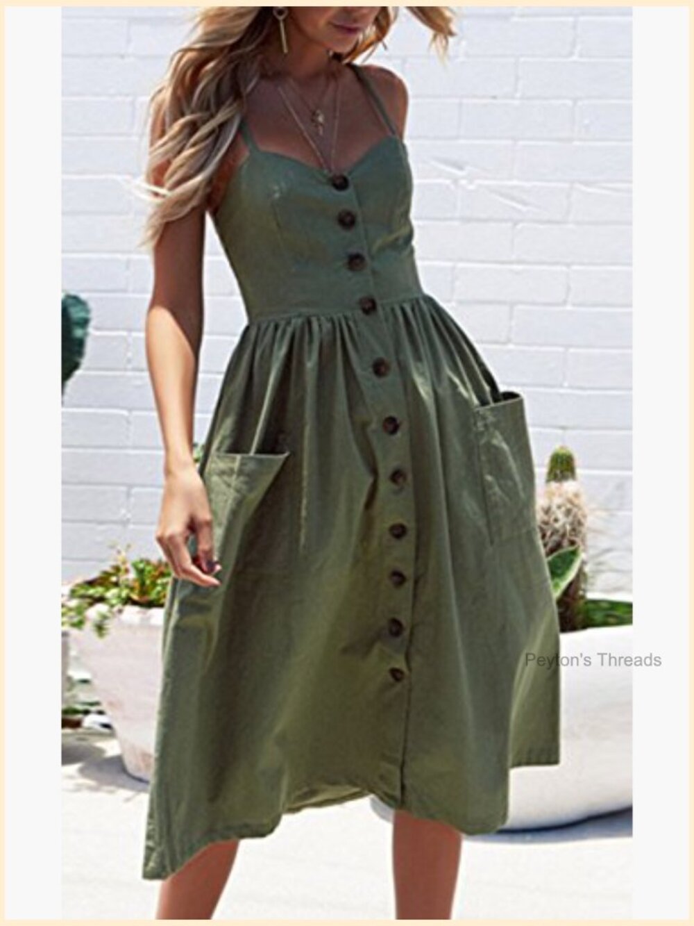 Sleeveless V-Neck Floral Button Down Swing Midi Dress - Picture 2 of 7
